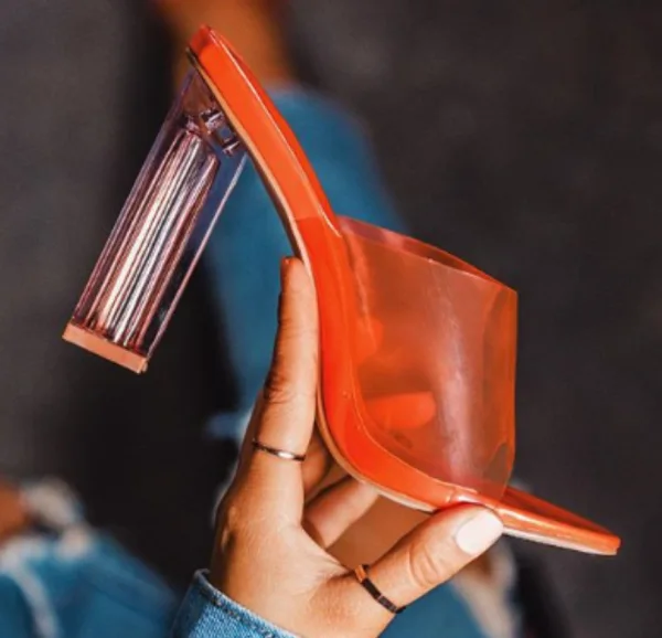 Sexy Transparent Orange Street Wear Womens Sandals 2020 11 cm Thick Heels Open / Peep Toe Sandals