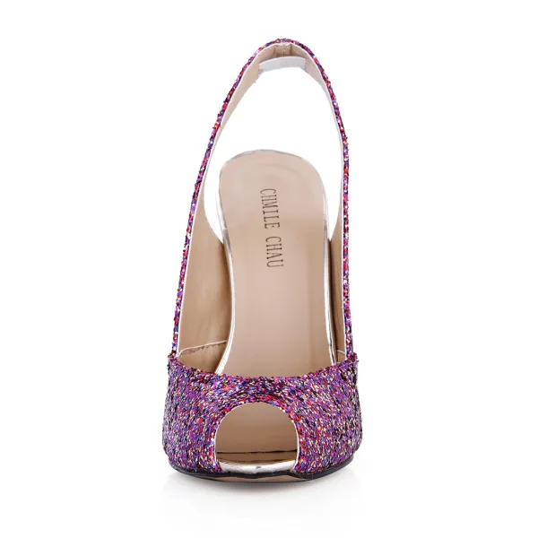 Chic / Belle Argenté Paillettes Slingbacks Sandales Femme 2020 11 cm Talons Aiguilles Peep Toes / Bout Ouvert Sandales