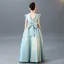 Moderne / Mode Bleu Ciel Ceinture Anniversaire Robe Ceremonie Fille 2021 Princesse Encolure Dégagée Dos Nu Noeud Sans Manches