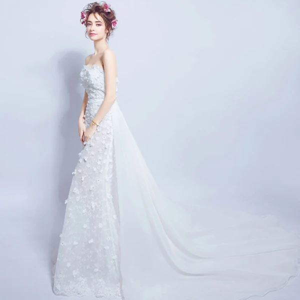 Sexy White Wedding Dresses 2018 Trumpet / Mermaid Appliques Pearl Sash Strapless Backless Sleeveless Detachable Court Train Wedding