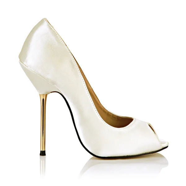 Schlicht Ivory / Creme Familienfeier Pumps 2020 11 cm Stilettos Peeptoes Pumps
