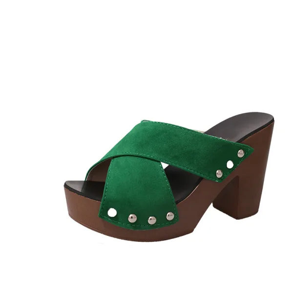 Römisch Schwarz Freizeit Niet Sandalen Damen 2020 5 cm Thick Heels Peeptoes Sandaletten