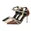 Charmant Beige Cocktail Pailletten Sandalen Damen 2020 Knöchelriemen 10 cm Stilettos Spitzschuh Sandaletten