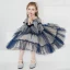 Fashion Ocean Blue Short Birthday Flower Girl Dresses 2021 Ball Gown Scoop Neck Star Rhinestone Sequins Long Sleeve