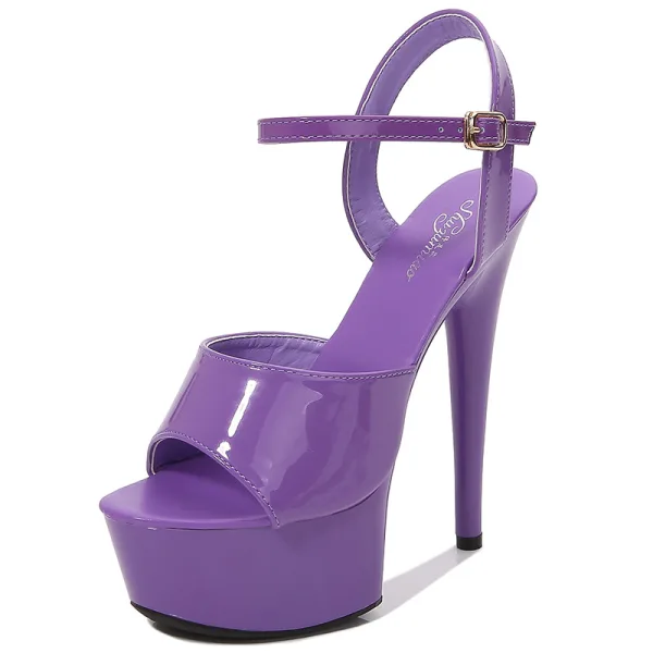 Sexy Schwarz Karneval Club Sandalen Damen 2020 Knöchelriemen 15 cm Stilettos Peeptoes Sandaletten