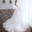 Chic / Beautiful White Wedding Dresses 2018 A-Line / Princess Appliques Lace Scoop Neck Backless 1/2 Sleeves Court Train Wedding
