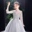 Elegant Grey Birthday Flower Girl Dresses 2021 A-Line / Princess High Neck Long Sleeve Beading Rhinestone Lace Flower Sweep Train