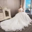 Elegant Ivory Wedding Dresses 2018 Ball Gown Lace Cascading Ruffles Off-The-Shoulder Backless Sleeveless Royal Train Wedding