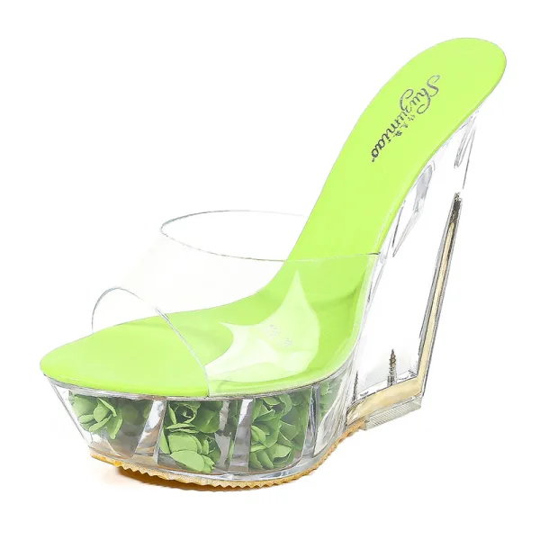 Transparent Yellow Rave Club Womens Sandals 2020 15 cm Wedges Open / Peep Toe Sandals