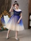 Vintage / Retro Royal Blue Lace Sequins Birthday Flower Girl Dresses 2021 A-Line / Princess Scoop Neck Short Sleeve Tea-length