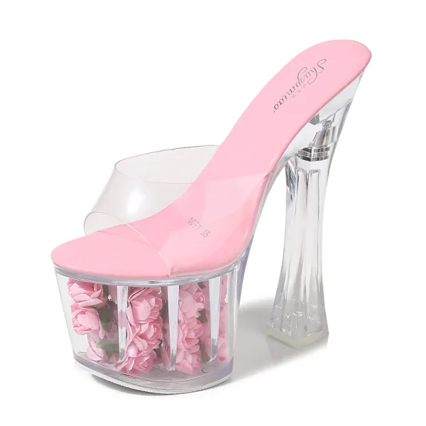 Chic / Belle Blanche Jardin / Extérieur Cristal Sandales Femme 2020 17 cm Talons Épais Peep Toes / Bout Ouvert Sandales