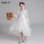 Chic / Beautiful Ivory Wedding Flower Girl Dresses 2021 A-Line / Princess Square Neckline Pearl Bow Short Sleeve Floor-Length / Long Wedding Party Dresses