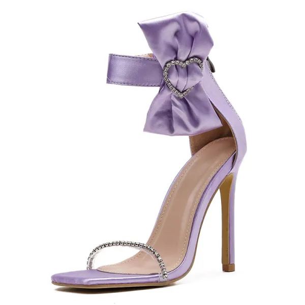 Sexy Lavande Promo Sandales Femme 2021 Faux Diamant Noeud Bride Cheville 11 cm Talons Aiguilles Peep Toes / Bout Ouvert Sandales Talons Hauts