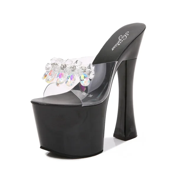 Sexy Blanche Club de carnaval Été Cristal Sandales Femme 2020 Faux Diamant 17 cm Talons Épais Peep Toes / Bout Ouvert Sandales