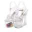 Sexy Transparent Argenté Club de carnaval Cristal Sandales Femme 2020 Bride Cheville Faux Diamant 17 cm Talons Épais Peep Toes / Bout Ouvert Sandales