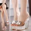 Charming Gold Cocktail Party Crystal Womens Sandals 2020 Rhinestone Bow 14 cm Wedges Open / Peep Toe Sandals