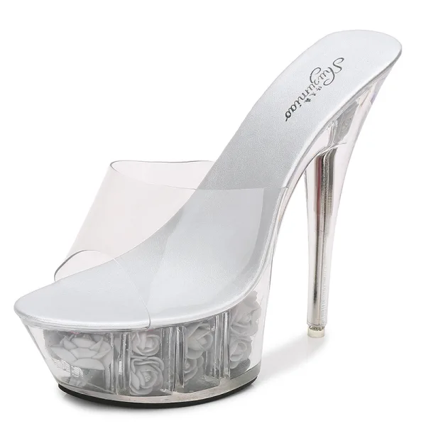 Transparent Blanche Club de carnaval Cristal Sandales Femme 2020 14 cm Talons Aiguilles Peep Toes / Bout Ouvert Sandales