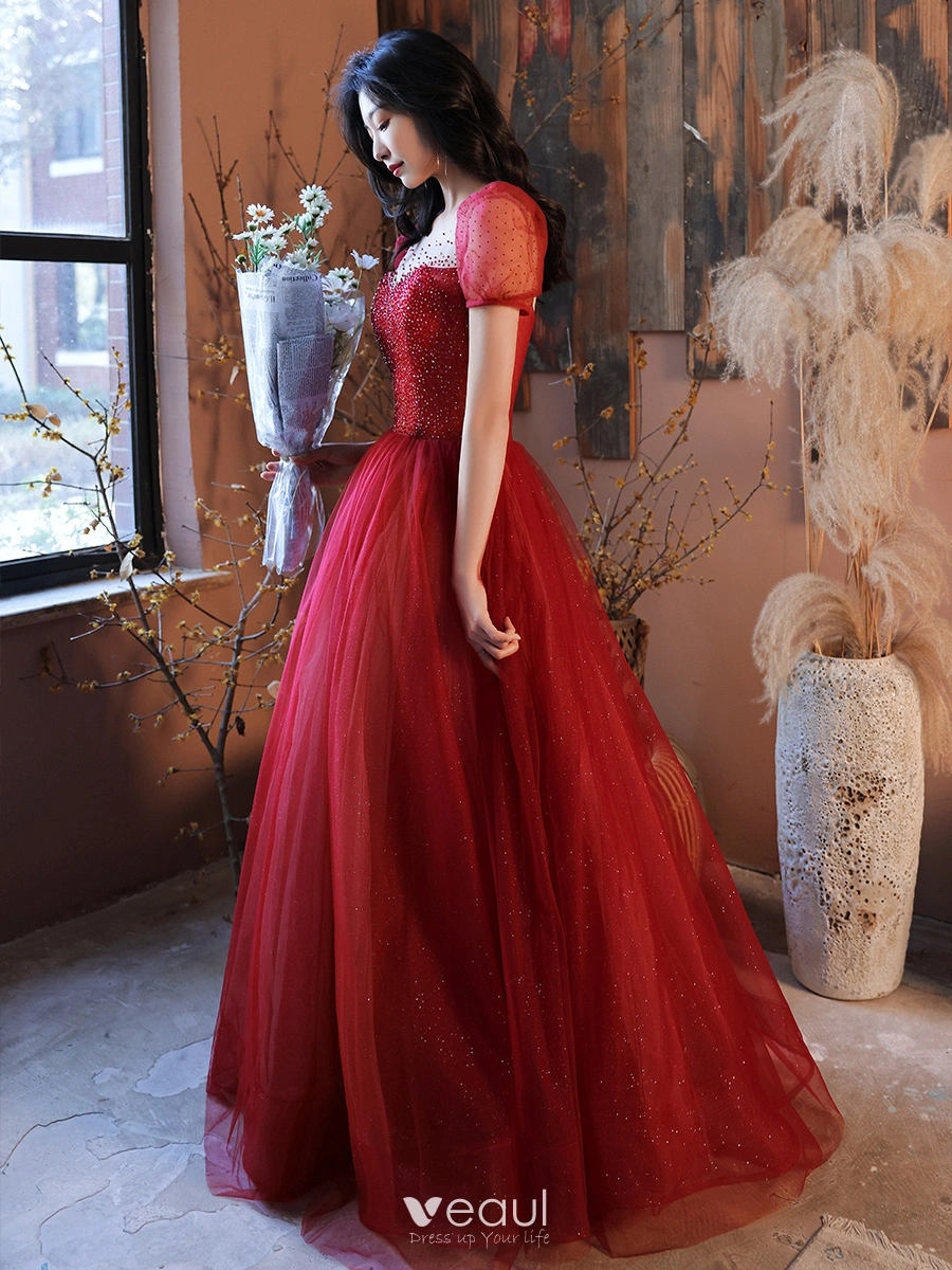 Dark red dress | Popular prom dresses, Red ball gown, Prom dresses ball gown