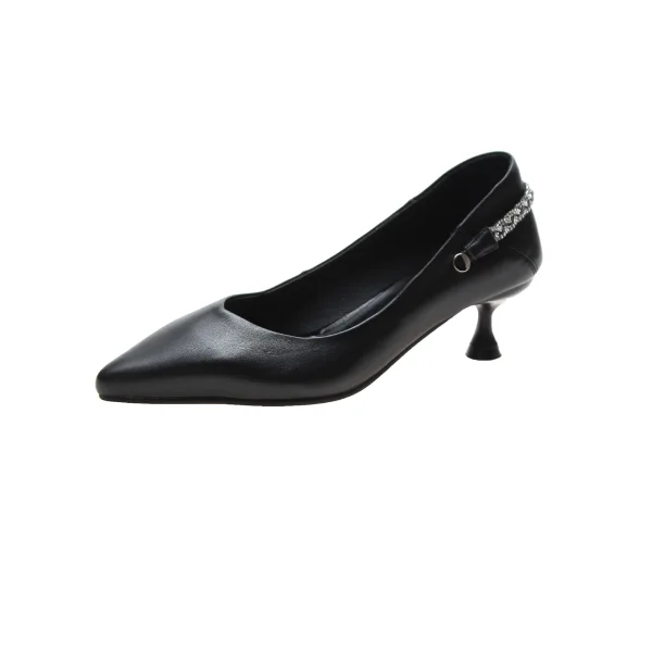 Charmig Svarta Gatukläder Pumps 2020 Läder Rhinestone 5 cm Stilettklackar Spetsiga Pumps