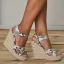 Chic / Beautiful Beige Street Wear Braid Womens Sandals 2020 Snakeskin Print 14 cm Wedges Open / Peep Toe Sandals
