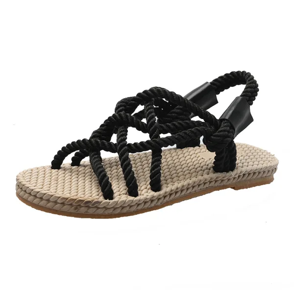 Romain Beige Plage Tresser Plate Chaussures Femmes 2020 Peep Toes / Bout Ouvert Plat Pantoufle & Tongs