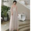Modern / Fashion Blushing Pink Lace Flower Bridesmaid Dresses 2021 A-Line / Princess Scoop Neck Short Sleeve Backless Floor-Length / Long Bridesmaid Wedding Party Dresses
