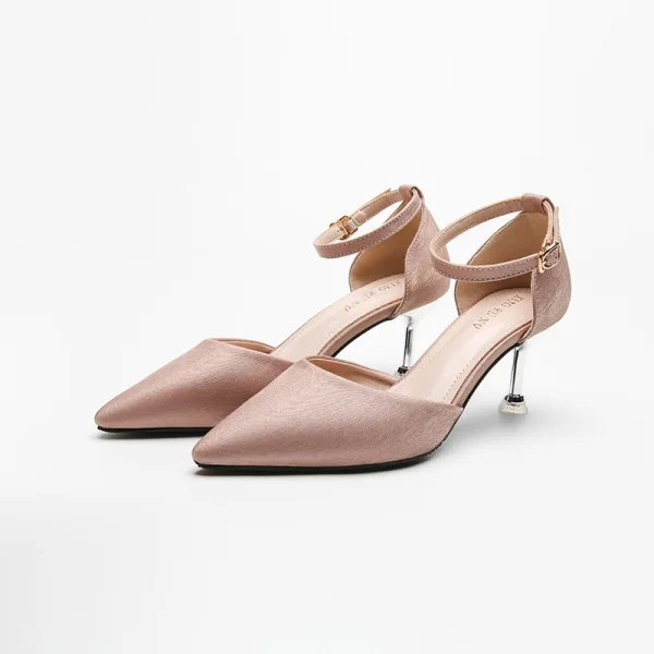 Chic / Beautiful Pearl Pink Cocktail Party Womens Sandals 2020 Ankle Strap 6 cm Stiletto Heels Pointed Toe Heels