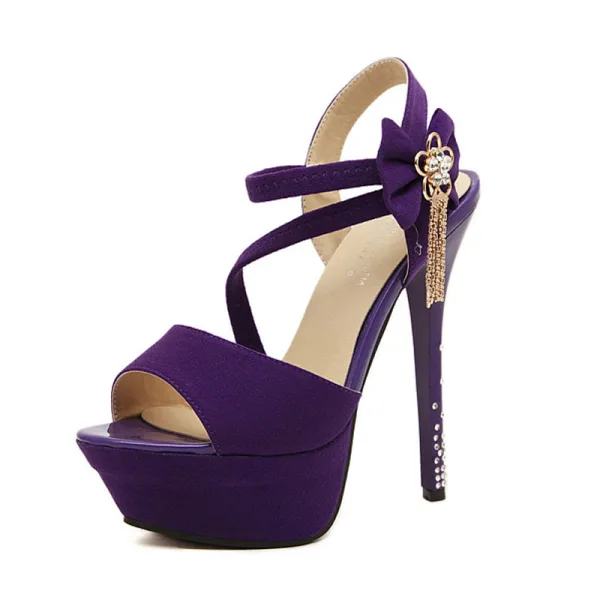 Chic / Beautiful Royal Blue Cocktail Party Womens Sandals 2020 Rhinestone Bow Ankle Strap 14 cm Stiletto Heels Open / Peep Toe Sandals