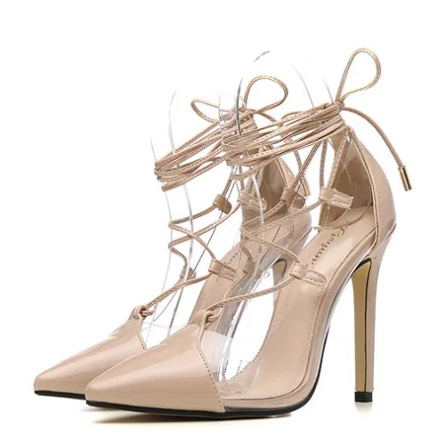 Sexy Black Street Wear Pumps 2020 Patent Leather X-Strap 11 cm Stiletto Heels Pointed Toe Pumps