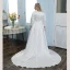 Schlicht Ivory / Creme Satin Plus Größe Brautkleider / Hochzeitskleider 2021 A Linie Eckiger Ausschnitt 3/4 Ärmel Hof-Schleppe Hochzeit