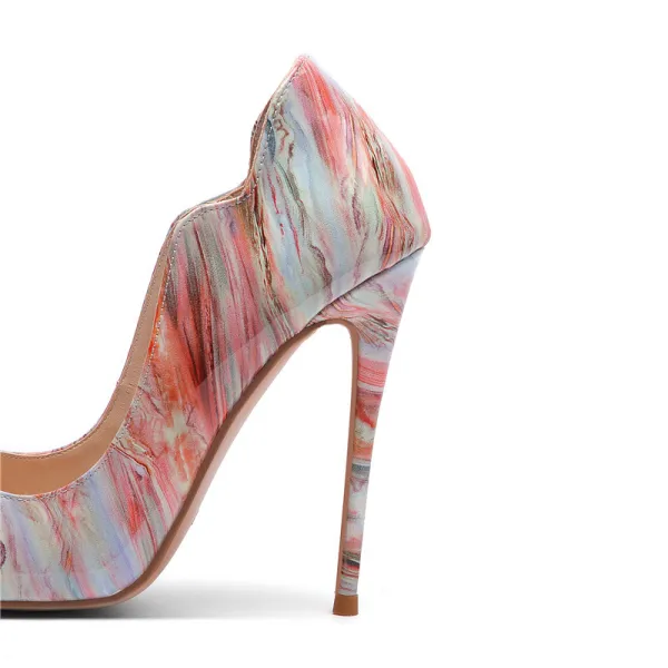 Mote Multi-Farger Fest Pumps 2020 Patent Lær 12 cm Stiletthæler Spisse Pumps