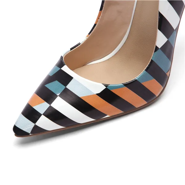 Schöne Multifarben Strassenmode Pumps 2020 Gestreift Gekritzel 12 cm Stilettos Spitzschuh Pumps