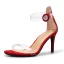 Enkla Röd Gatukläder Sandaler Dam 2020 Läder Ankelband 8 cm Stilettklackar Peep Toe Sandaler