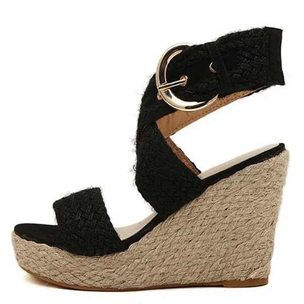 Roman Brown Street Wear Braid Womens Sandals 2020 Ankle Strap 10 cm Wedges Open / Peep Toe Sandals