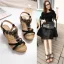 Beige Plage PU Tomber Printemps Été Perlage Compensées 6 cm Sandales 6 cm Peep Toes / Bout Ouvert Bohême 2020 Sandales Femme