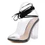 Sexy Transparent Schwarz Karneval Club Sandalen Damen 2020 Knöchelriemen 12 cm Thick Heels Spitzschuh Sandaletten