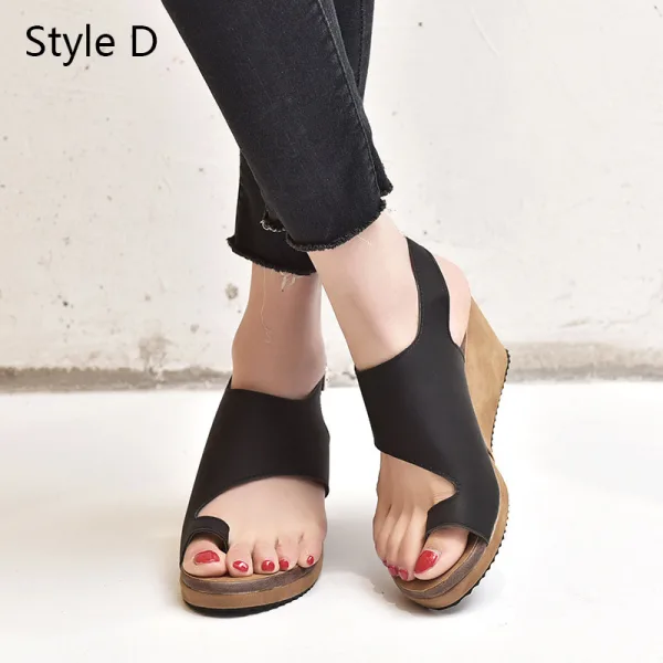Schöne Schwarz Freizeit Sandalen Damen 2020 6 cm Keilabsatz Peeptoes Sandaletten