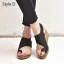 Schöne Schwarz Freizeit Sandalen Damen 2020 6 cm Keilabsatz Peeptoes Sandaletten