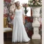 Chic / Beautiful Ivory Lace Flower Plus Size Wedding Dresses 2021 Trumpet / Mermaid V-Neck Short Sleeve Floor-Length / Long Wedding