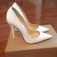 Schlicht Ivory / Creme Büro OL Leder Pumps 2020 Lackleder 10 cm Stilettos Spitzschuh Pumps