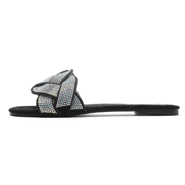 Bohemia Black Casual Rhinestone Flat Slipper & Flip flops 2020 Open / Peep Toe Womens Shoes