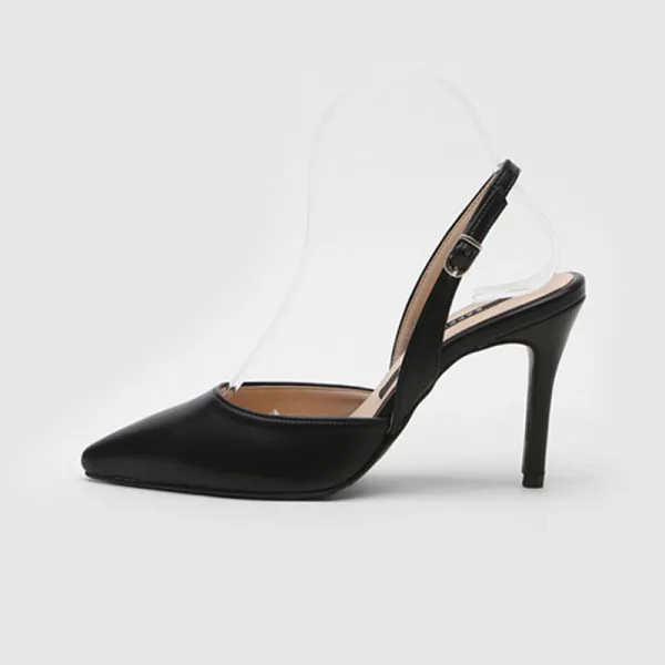 Simple Bureau OL Noire Slingbacks Sandales Femme 2020 10 cm Talons Aiguilles À Bout Pointu Sandales