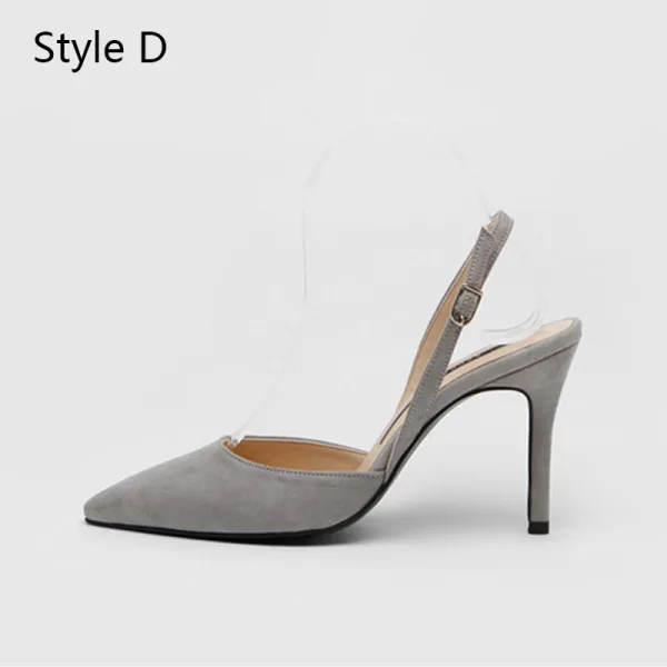 Schlicht Beige Büro OL Slingpumps Sandalen Damen 2020 Wildleder 8 cm Stilettos Spitzschuh Sandaletten