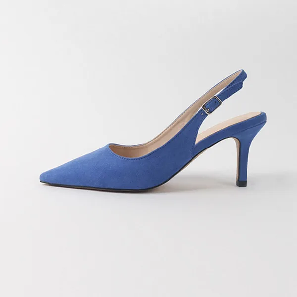 Schlicht Königliches Blau Büro OL Slingpumps Sandalen Damen 2020 Wildleder 10 cm Stilettos Spitzschuh Sandaletten