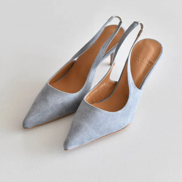 Simple Noire Bureau OL Slingbacks Sandales Femme 2020 Daim 8 cm Talons Aiguilles À Bout Pointu Sandales