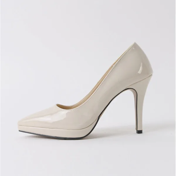 Schlicht Beige Büro OL Pumps 2020 Lackleder 12 cm Stilettos Spitzschuh Pumps