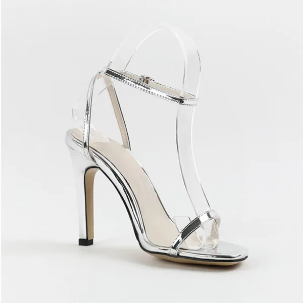 Simple Argenté Désinvolte Sandales Femme 2020 Bride Cheville 10 cm Talons Aiguilles Peep Toes / Bout Ouvert Sandales