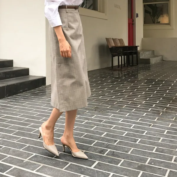 Schlicht Beige Strassenmode Sommer Sandalen Damen 2020 8 cm Stilettos Spitzschuh Sandaletten