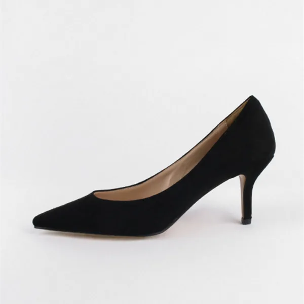 Schlicht Schwarz Strassenmode Wildleder Pumps 2020 8 cm Stilettos Spitzschuh Pumps