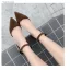 Sexy Brown Summer Street Wear Womens Sandals 2020 Suede Ankle Strap 8 cm Thick Heels Pointed Toe Sandals